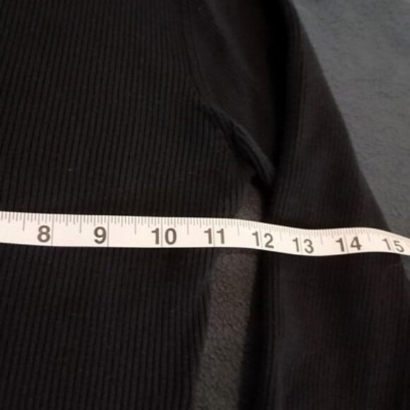 Top With Rhinestone Fringe Hem Black Ribbed Long-Sleeve Womens - Picture 9 of 9